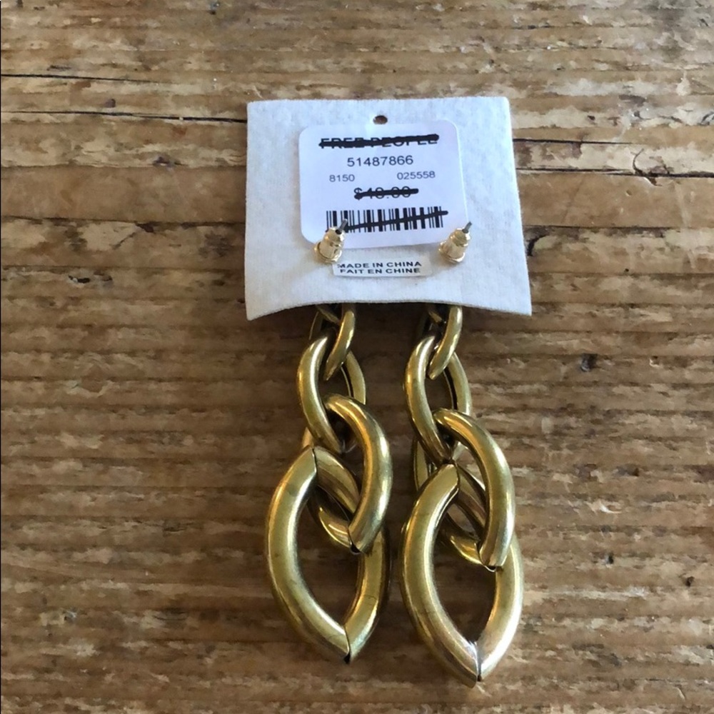 NWT Free People Serefina Link Dangle Earrings Gold - Picture 5 of 6